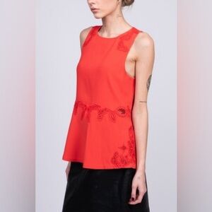 Jonathan Simkhai Red Sleeveless Lace-Detail Tank Top